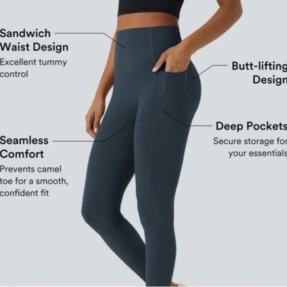 HALARA Women's Seamless Butt-Lifting Leggings Side Pockets Carbon Size Small NWT